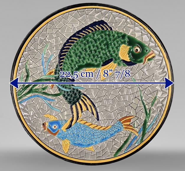 Manufacture J. VIEILLARD & CIE, A rare dish decorated with Koi carp in Japanese style-7