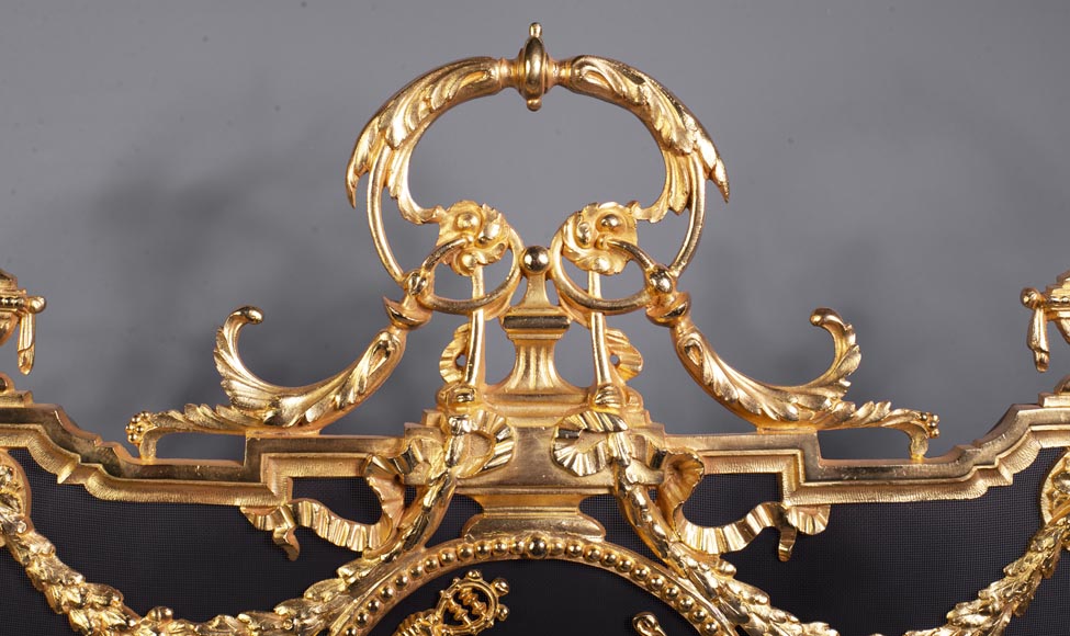 Antique Napoleon III style firescreen made of gilt bronze with dancer-1