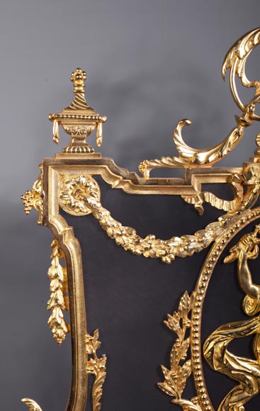 Antique Napoleon III style firescreen made of gilt bronze with dancer-2