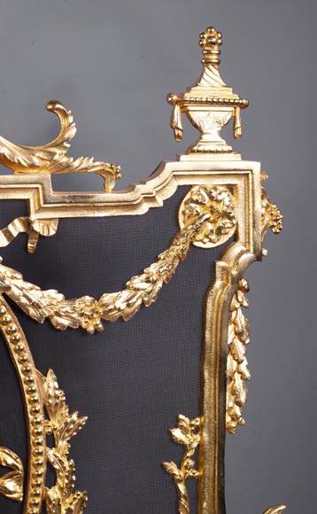 Antique Napoleon III style firescreen made of gilt bronze with dancer-3