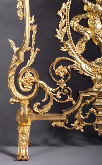 Antique Napoleon III style firescreen made of gilt bronze with dancer-5