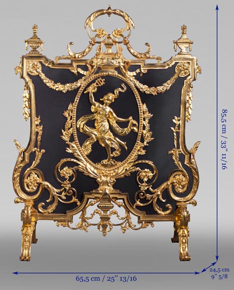 Antique Napoleon III style firescreen made of gilt bronze with dancer-9
