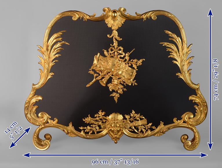 Napoleon III style gitl bronze firescreen with the attributes of music and love-12