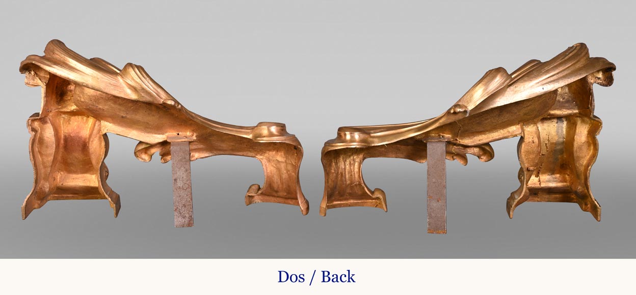 Pair of large-volute gilt bronze andirons, signed Henri Vian, late 19th century-6