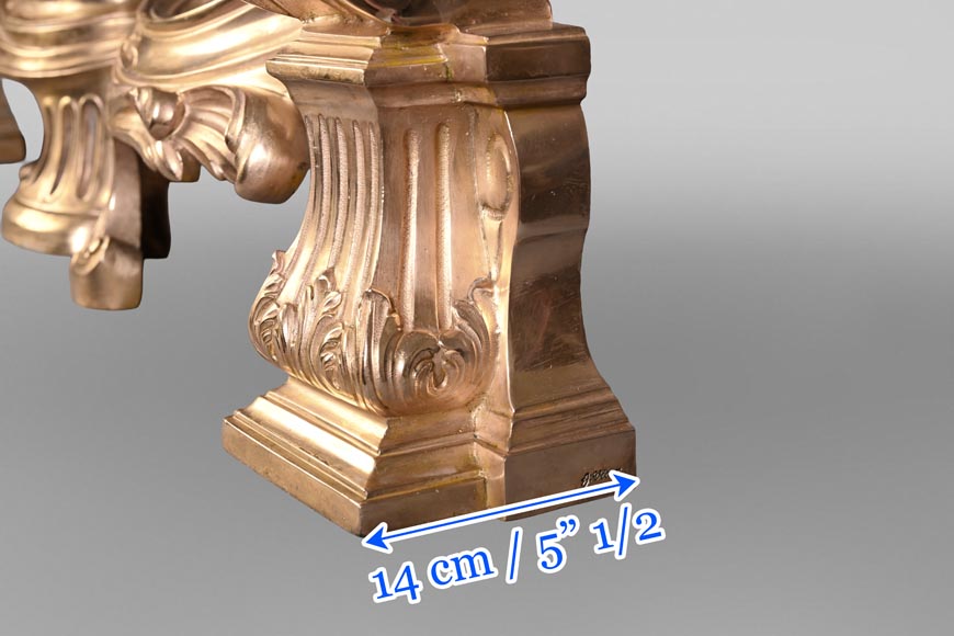 Pair of large-volute gilt bronze andirons, signed Henri Vian, late 19th century-8