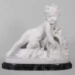 Allegory of a river in the form of a child, Statuary marble sculpture, base made of Vert de mer