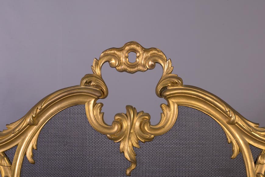 Beautiful antique Louis XV style firescreen in gilt bronze with olive branches-2