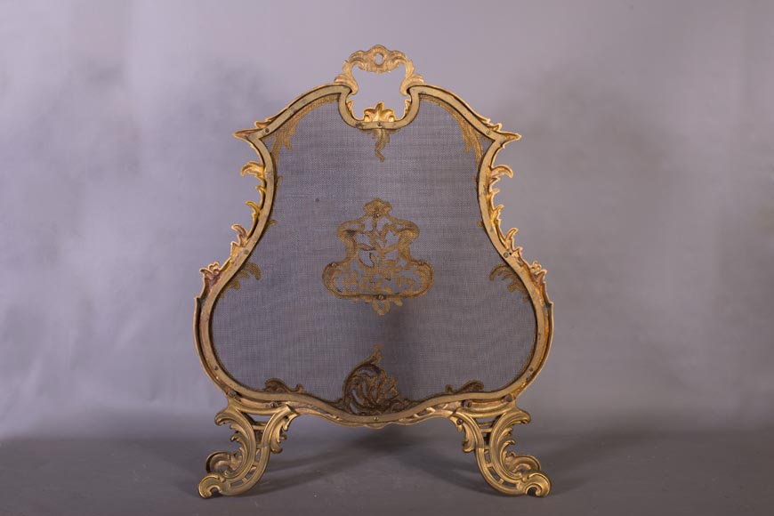 Beautiful antique Louis XV style firescreen in gilt bronze with olive branches-6