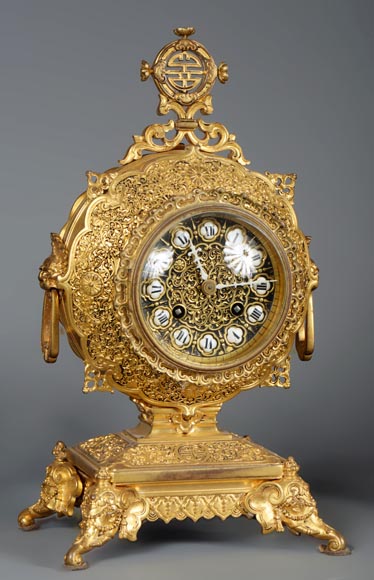 Ferdinand BARBEDIENNE (attributed to) - Gilded bronze set clock in the taste of Japan-2