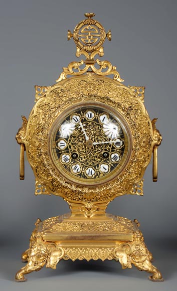 Ferdinand BARBEDIENNE (attributed to) - Gilded bronze set clock in the taste of Japan-3