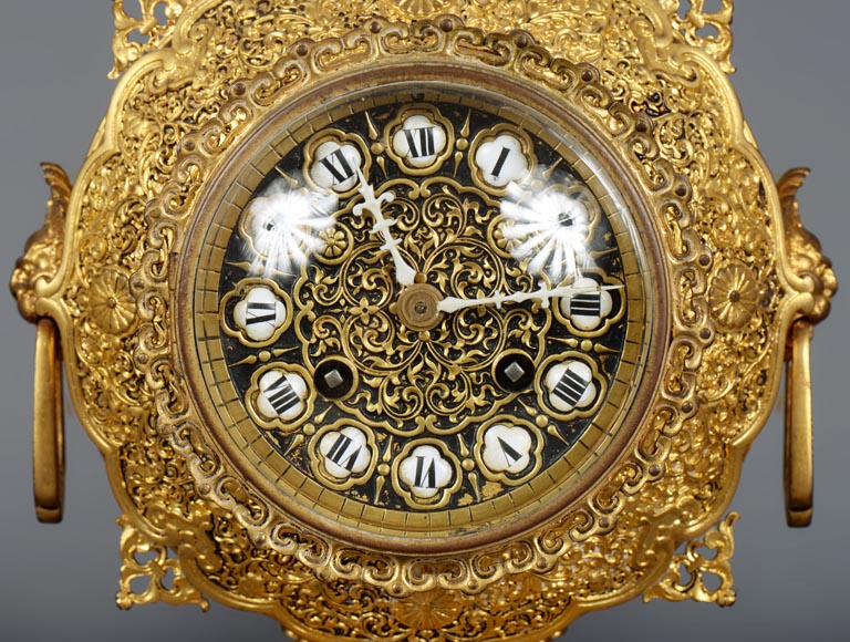 Ferdinand BARBEDIENNE (attributed to) - Gilded bronze set clock in the taste of Japan-4
