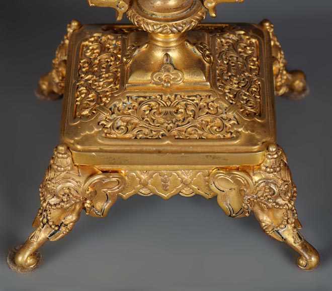 Ferdinand BARBEDIENNE (attributed to) - Gilded bronze set clock in the taste of Japan-14