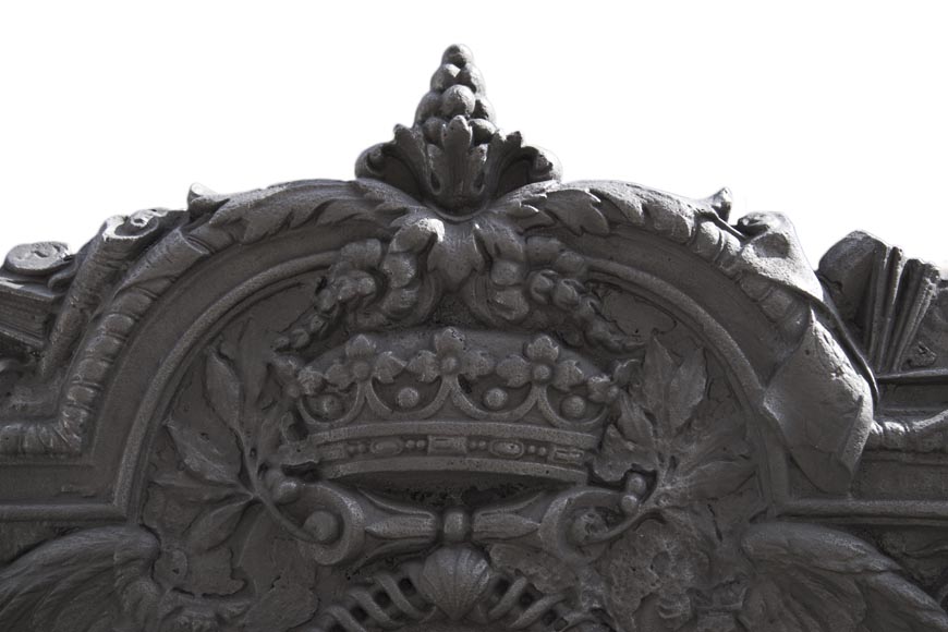 Exceptional antique cast iron fireback with the coat of arms of Jean-Baptiste Colbert, marquis of Seignelay