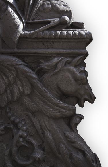 Exceptional antique cast iron fireback with the coat of arms of Jean-Baptiste Colbert, marquis of Seignelay-5