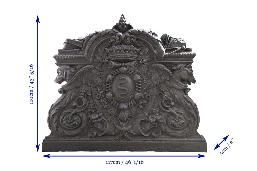 Exceptional antique cast iron fireback with the coat of arms of Jean-Baptiste Colbert, marquis of Seignelay-12