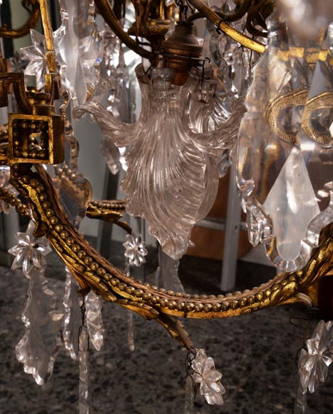 Large antique Napoleon III style chandelier with pendants-4
