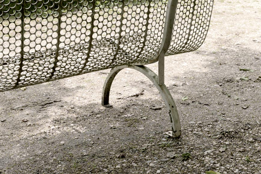 Antique white garden bench with perforated decoration, 1930s-3