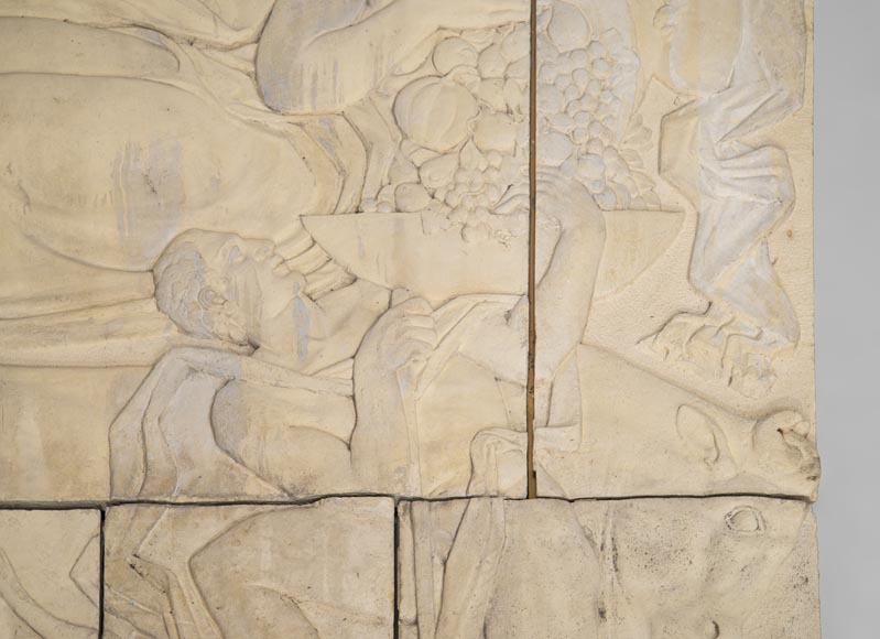 Maternity and Agriculture, important monumental Art Deco bas-relief in composite stone, signed-3