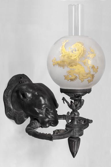 Suite of four Napoleon III period sconces with bronze panther head-1
