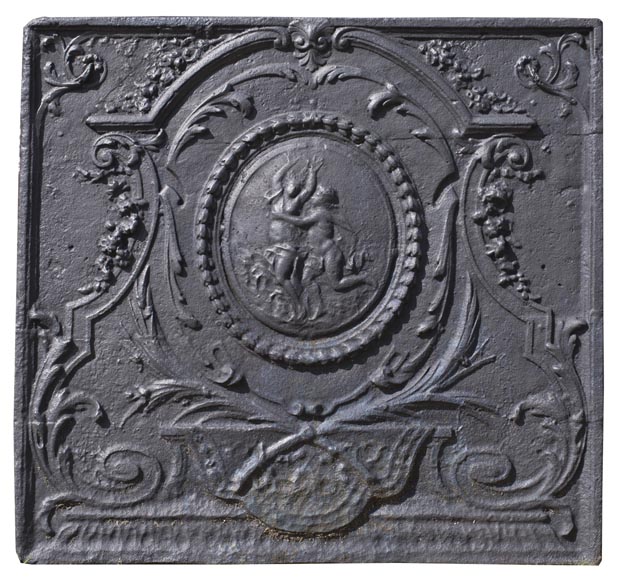 Daphne and Apollo, antique Louis XVI style fireback with a mythological decor-0