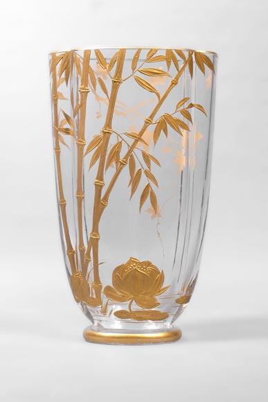 Pair of gilded crystal vases, with bamboo decoration-1