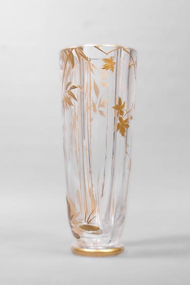 Pair of gilded crystal vases, with bamboo decoration-2