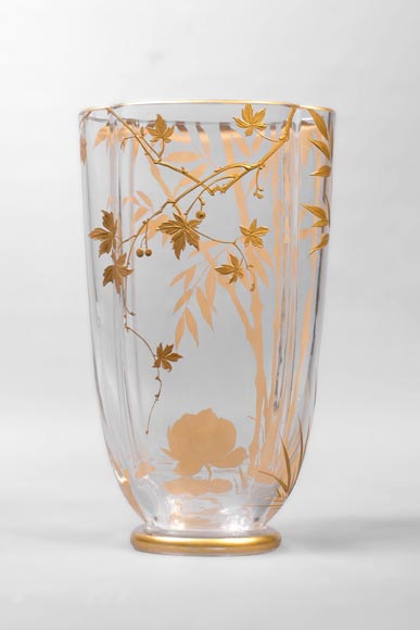 Pair of gilded crystal vases, with bamboo decoration-3
