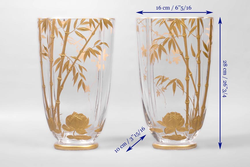 Pair of gilded crystal vases, with bamboo decoration-6