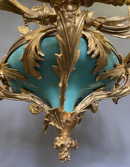 Pair of gilt bronze and blue and pink porcelain chandeliers dating from the Napoleon III reign-10