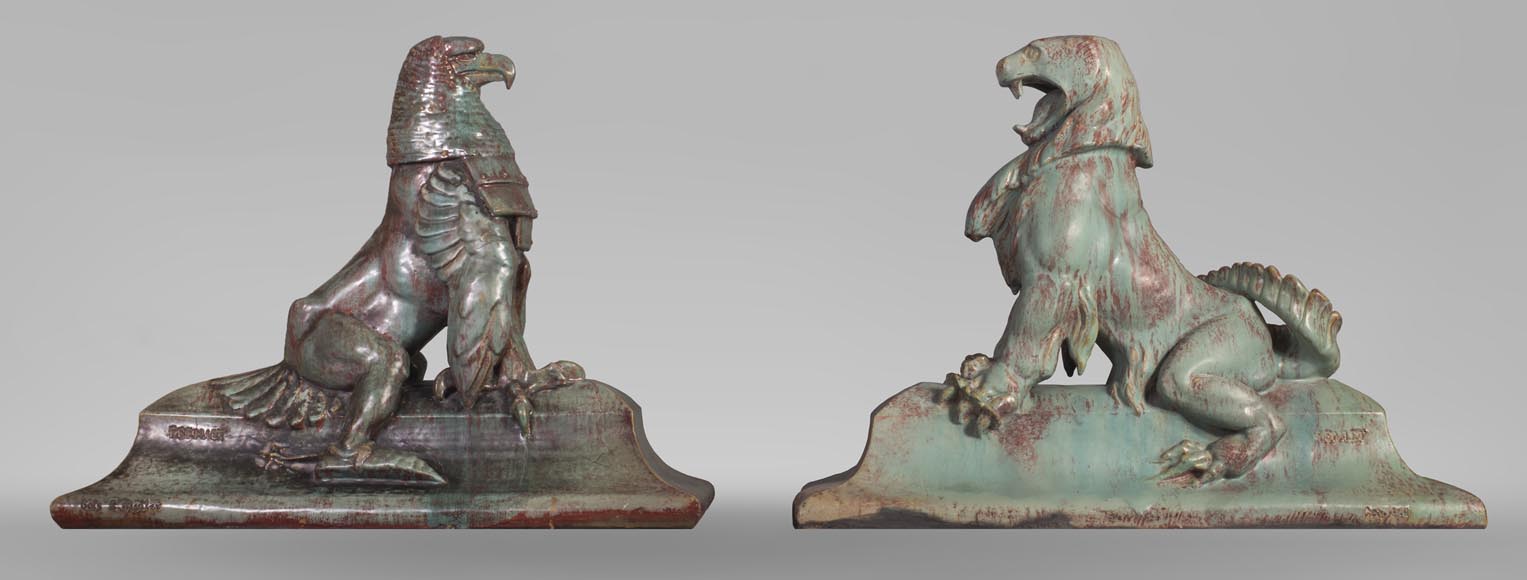 Emmanuel FREMIET (1824-1910) et Emile MÜLLER ET CIE The Eagle and The Lizard, ridge tiles after the sculpture of the Château of Pierrefonds-0