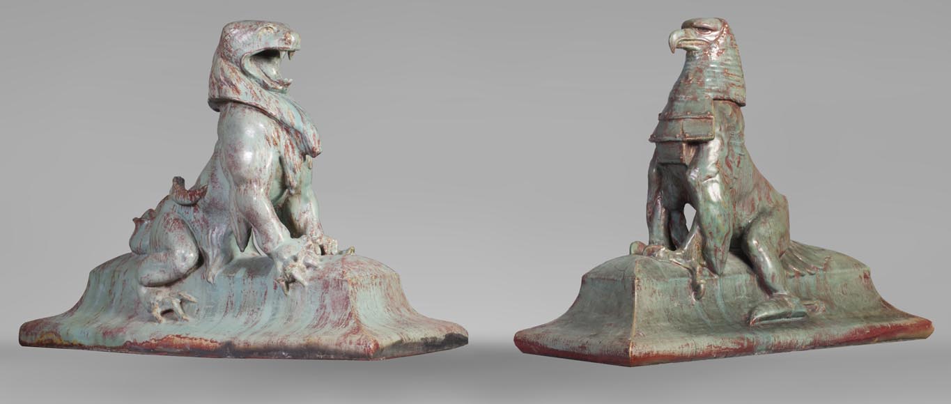 Emmanuel FREMIET (1824-1910) et Emile MÜLLER ET CIE The Eagle and The Lizard, ridge tiles after the sculpture of the Château of Pierrefonds-1