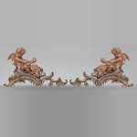 Pair of chenets, with putti and chimeras, made out of two patinas bronze