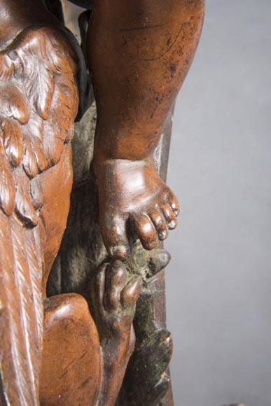 Pair of chenets, with putti and chimeras, made out of two patinas bronze-7