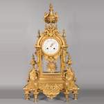 Louis XVI style clock, in gilded bronze
