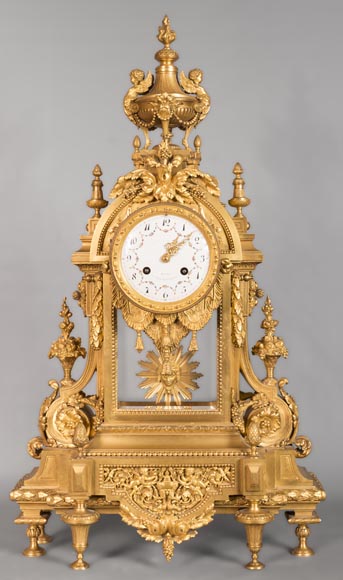 Louis XVI style clock, in gilded bronze-0