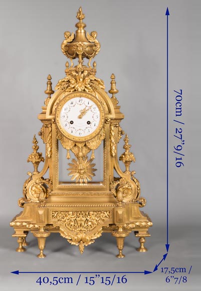 Louis XVI style clock, in gilded bronze-9