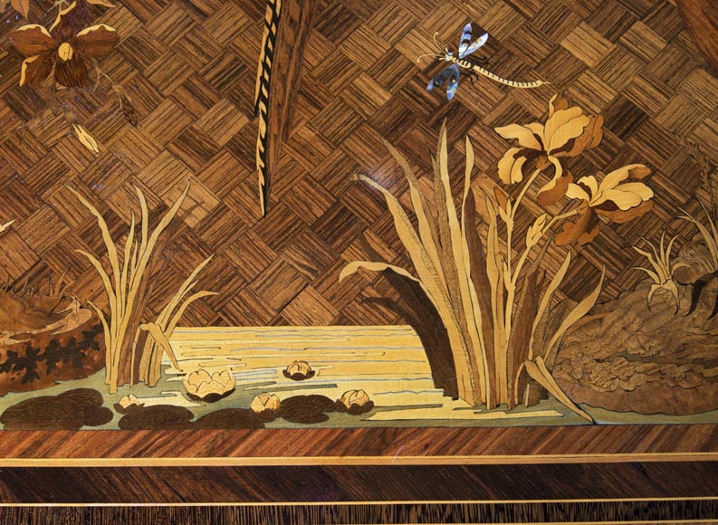 E.Martin (old Maison Rivart), Marquetry desk with lake landscape decoration, International Exhibition of 1889-6