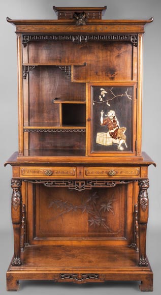 Japanese style presentation cabinet with ivory and lacquer