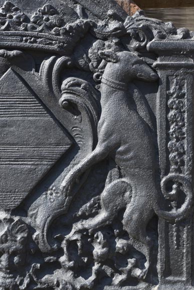 Antique cast iron fireback with coat of arms of Pénancoët de Kéroualle-2