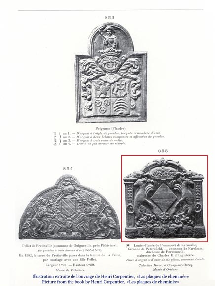 Antique cast iron fireback with coat of arms of Pénancoët de Kéroualle-6