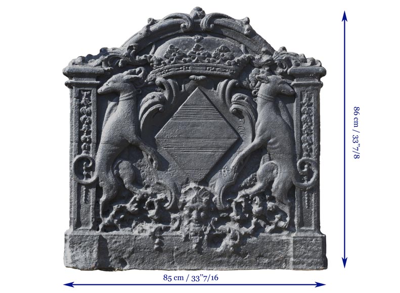 Antique cast iron fireback with coat of arms of Pénancoët de Kéroualle-7