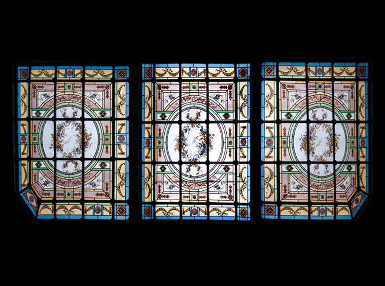Set of three ceiling panels in stained glass made for an hotel’s dining room-0