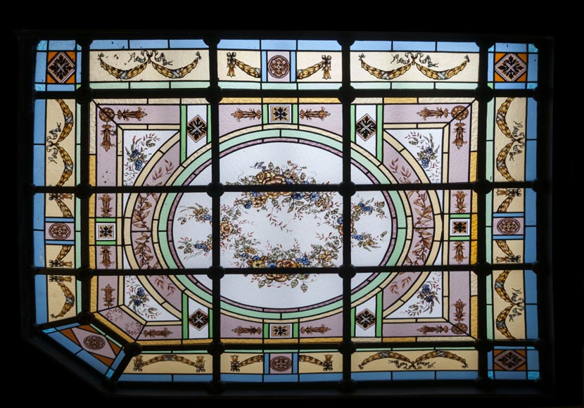 Set of three ceiling panels in stained glass made for an hotel’s dining room-2