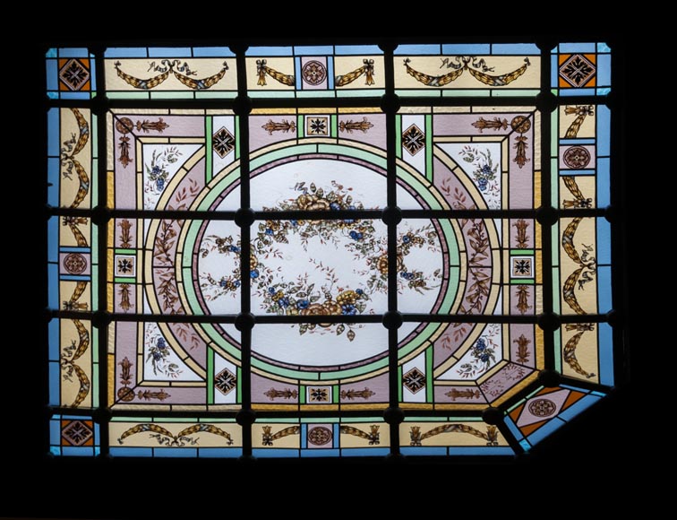 Set of three ceiling panels in stained glass made for an hotel’s dining room-3