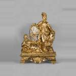 Gilded bronze clock, signed LEROLLE Frères Paris, showing Minerva presenting her shield