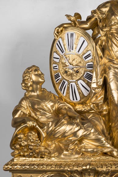 Gilded bronze clock, signed LEROLLE Frères Paris, showing Minerva presenting her shield-5