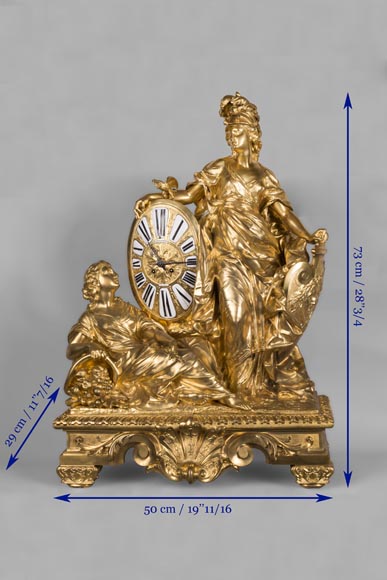 Gilded bronze clock, signed LEROLLE Frères Paris, showing Minerva presenting her shield-13