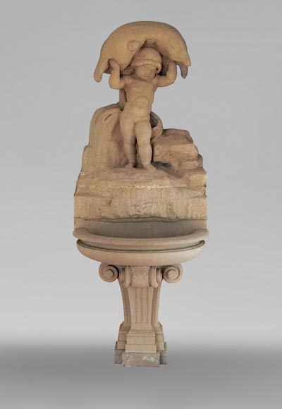 Beautiful Neoclassical interior fountain made of stone depicting Heracles as a child-0