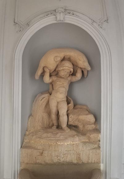 Beautiful Neoclassical interior fountain made of stone depicting Heracles as a child-1