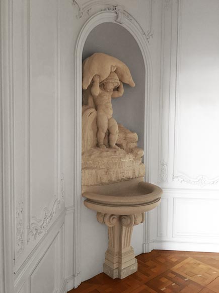 Beautiful Neoclassical interior fountain made of stone depicting Heracles as a child-3